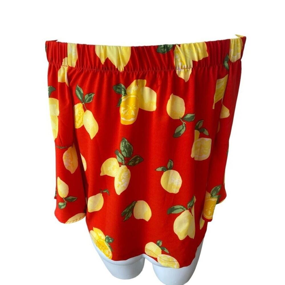 Medium‎ Mudpie Off Shoulder Bell Sleeve Blouse Lemons Red Yellow